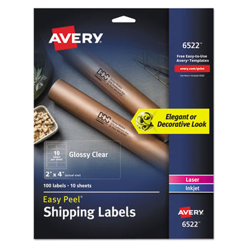 Avery® Glossy Clear Easy Peel Mailing Labels W- Sure Feed Technology, Inkjet-laser Printers, 2 X 4, Clear, 10-sheet, 10 Sheets-pack freeshipping - TVN Wholesale